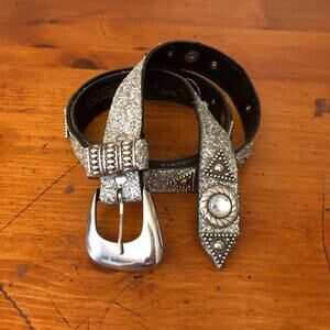 Leatherock Women's Glam Silver Glitter Belt Genuine Leather Large